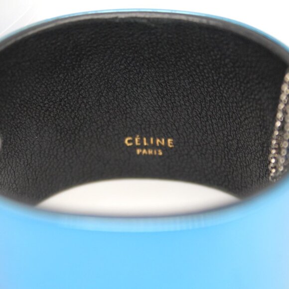 CELINE Minimal Manchette Cuff Bracelet Blue Metal Silver Chain Medium NEW Italy - Picture 6 of 7